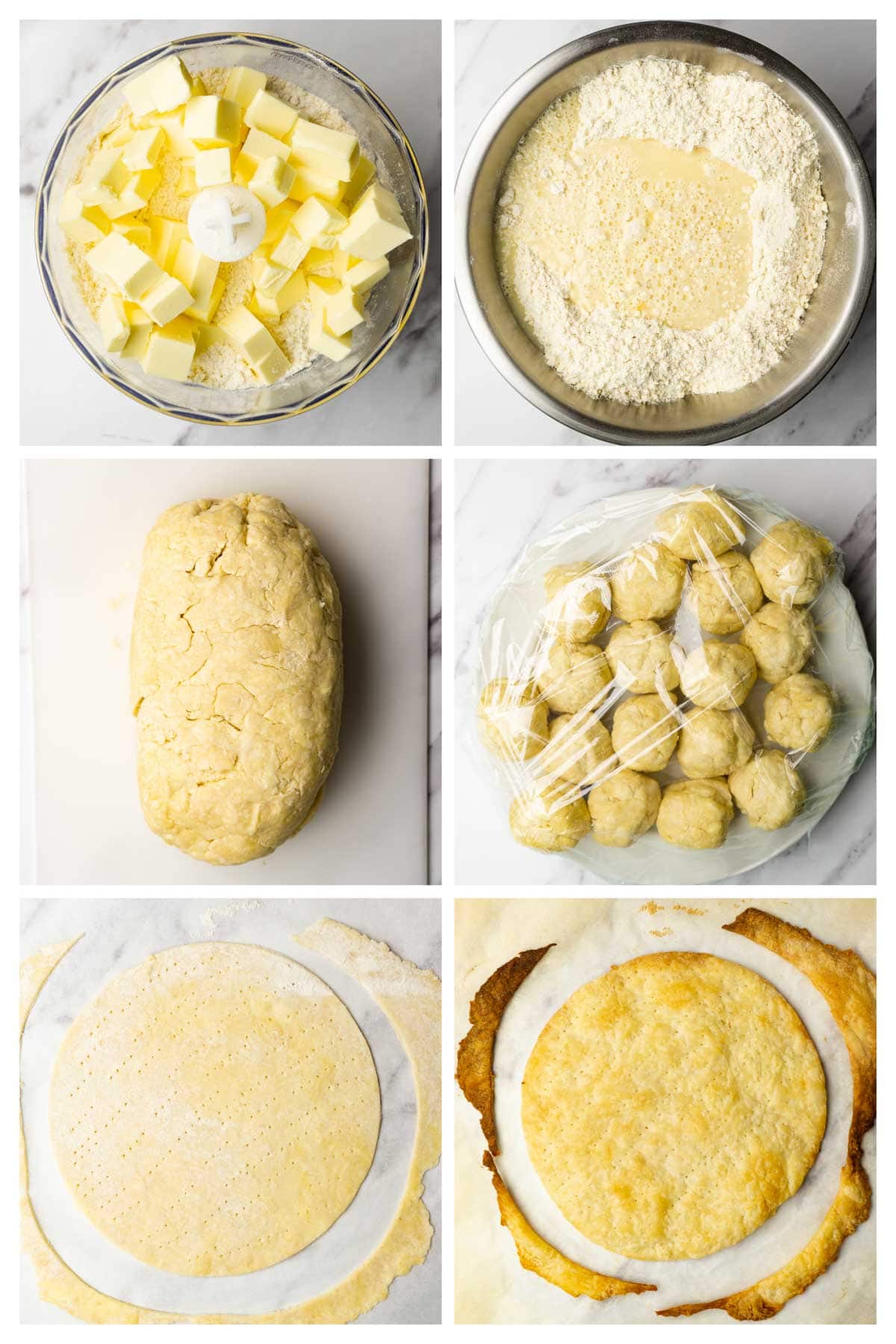Collage image showing step by step instructions to make napoleon cake dough and bake the cake layers.