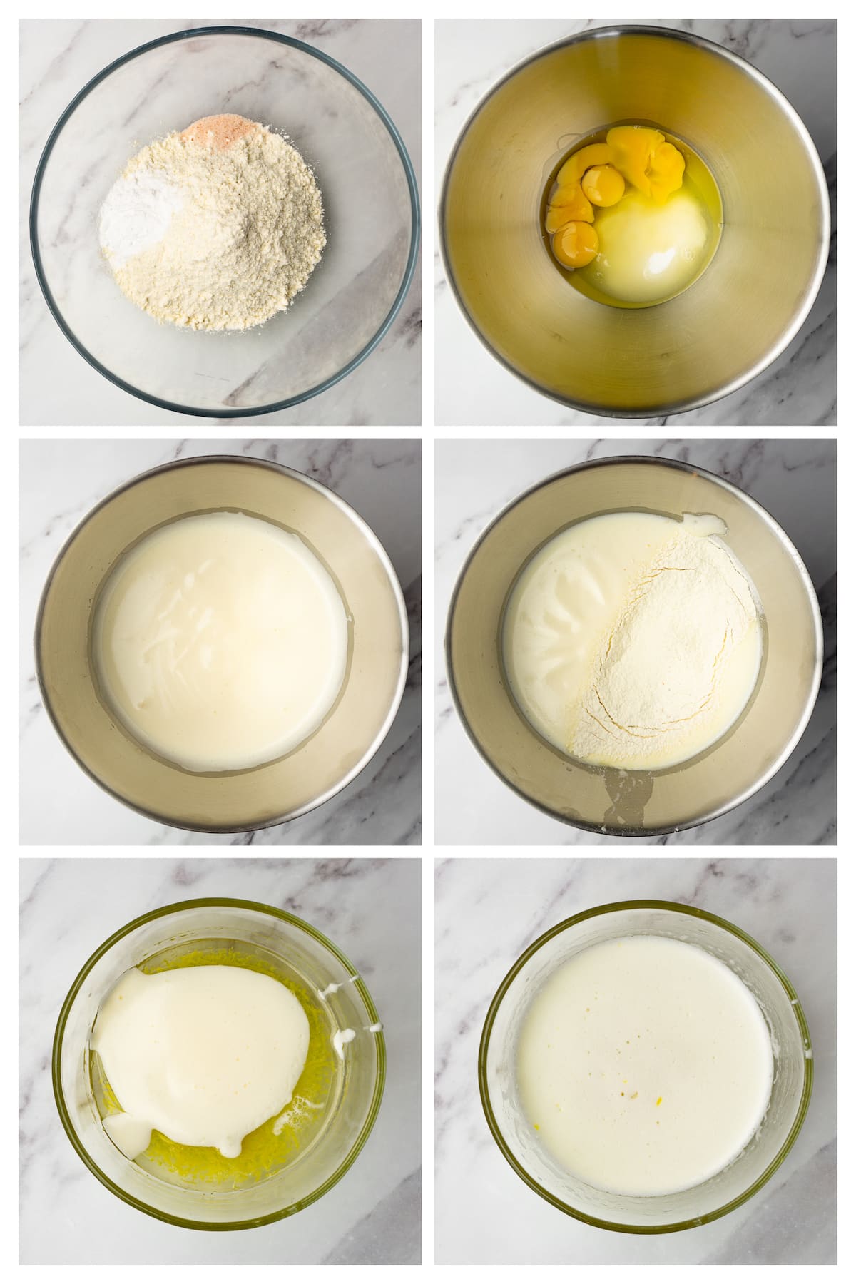 Collage image showing how to make batter for lemon sponge cake.