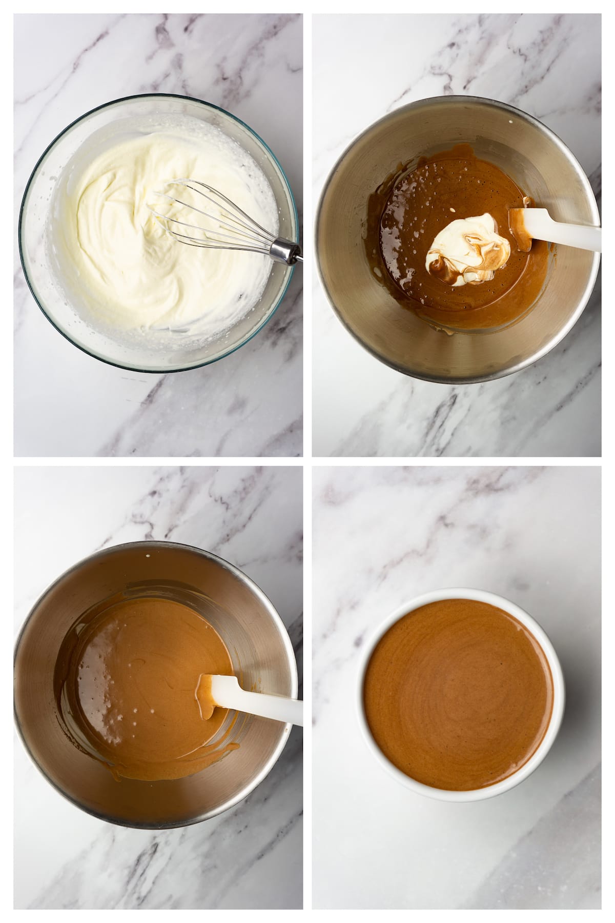 Collage image showing how to make dark chocolate mousse.