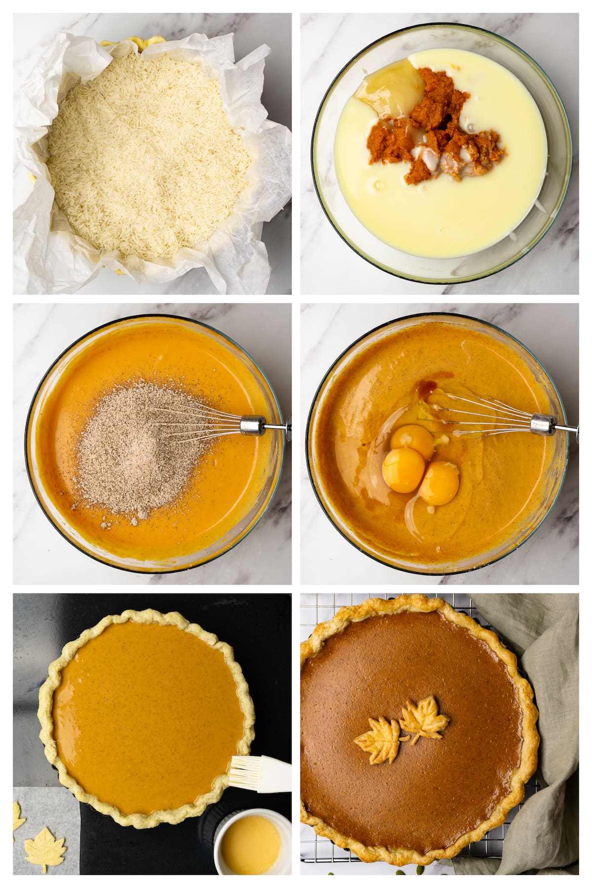 Collage image showing how to make pumpkin pie filling.