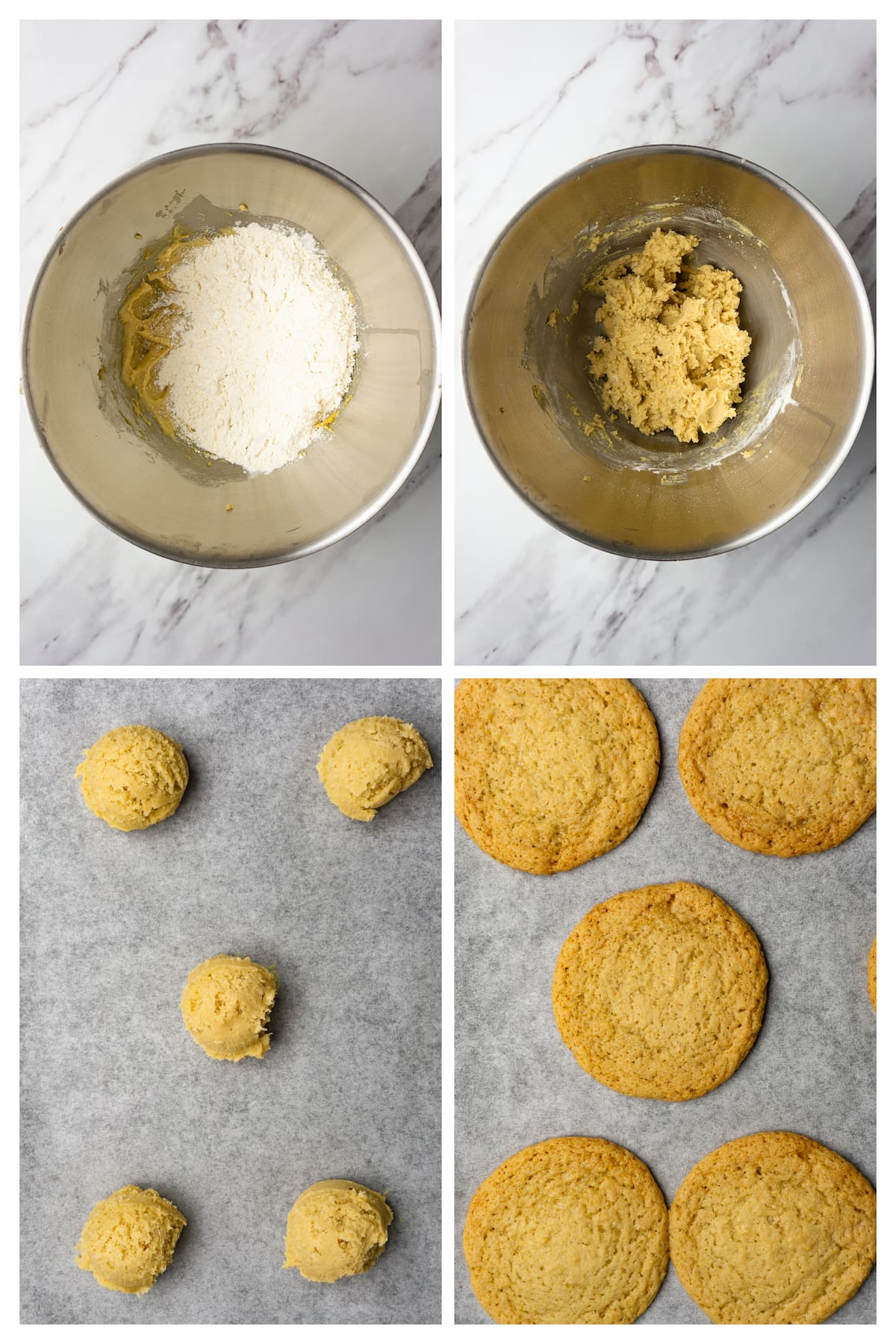 Collage image showing how to form and bake honey cookies.