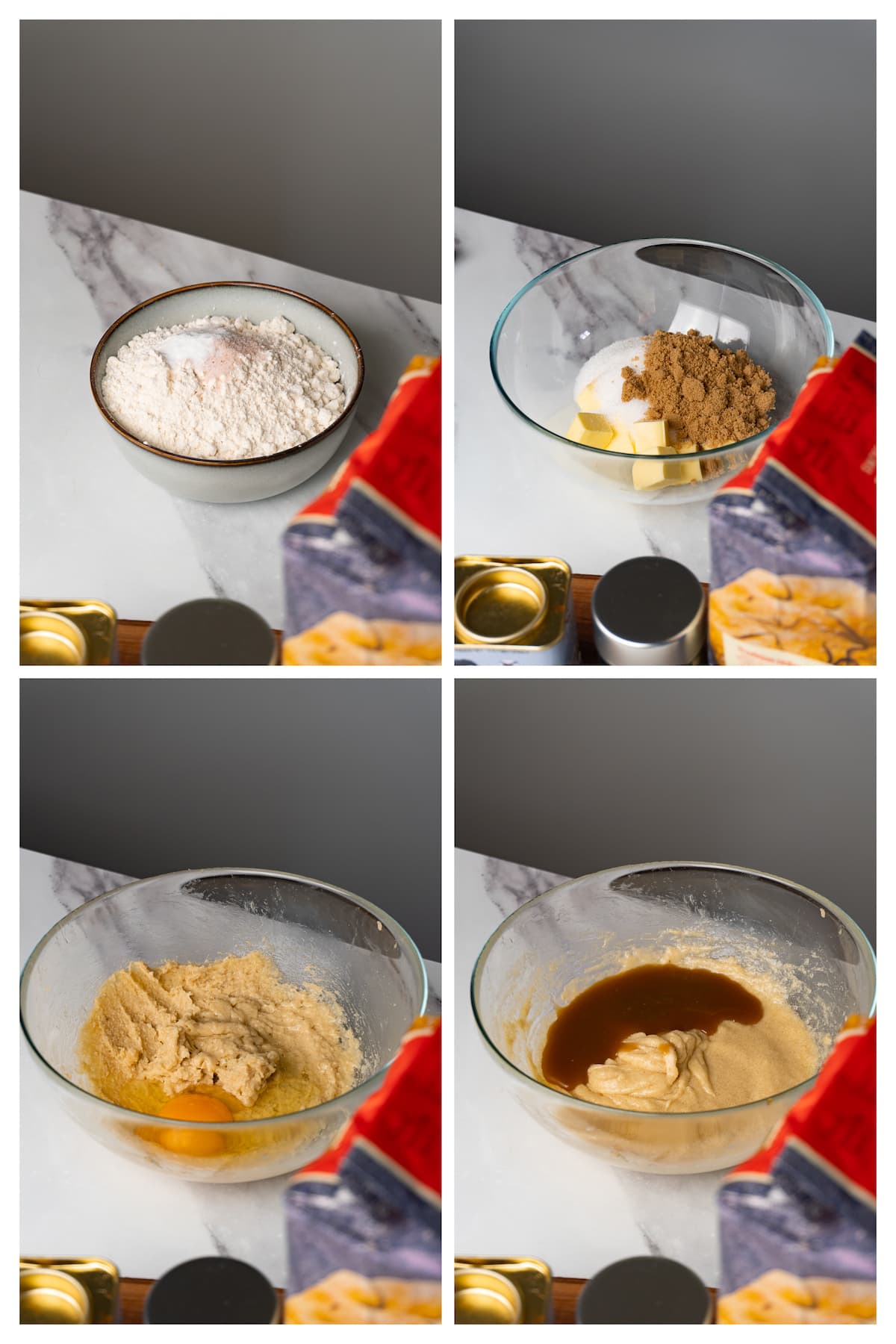A collage image shows how to make butterscotch cookie dough in four steps.