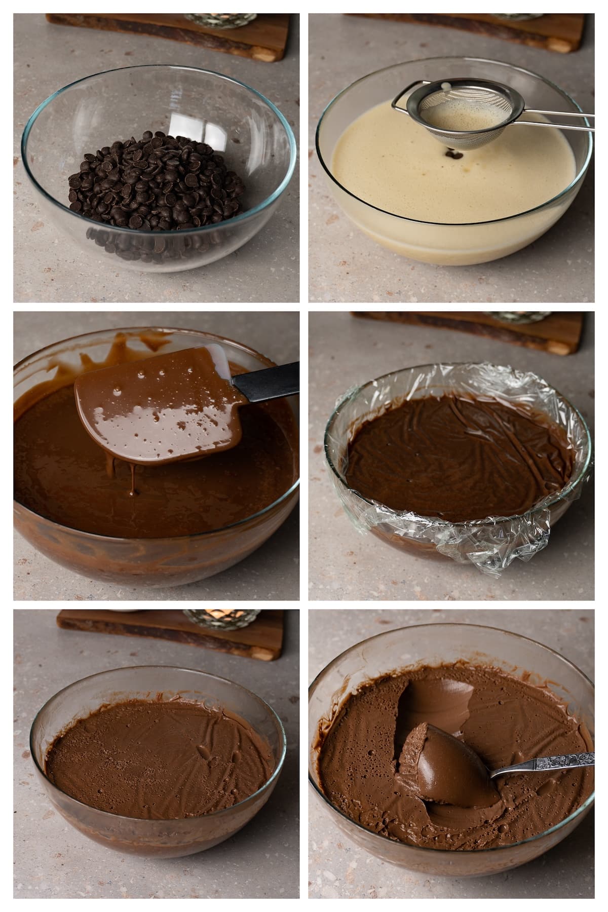 A collage image shows how to make chocolate cremeux in 6 steps.