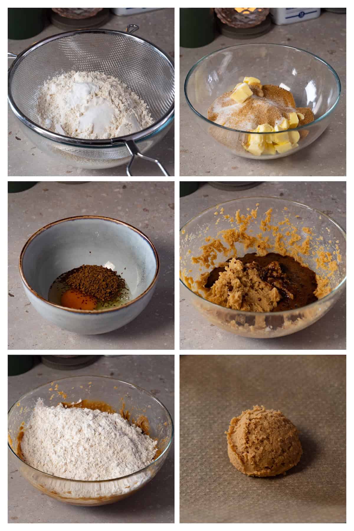 A collage image shows how to make the cookies dough in 6 steps.